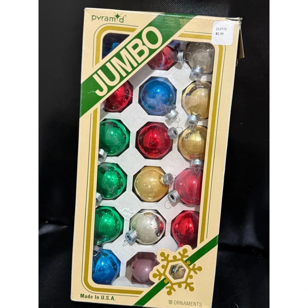 Pyramid Jumbo Christmas Ornaments Red Blue Gold Green Silver‎ 17 Piece Set